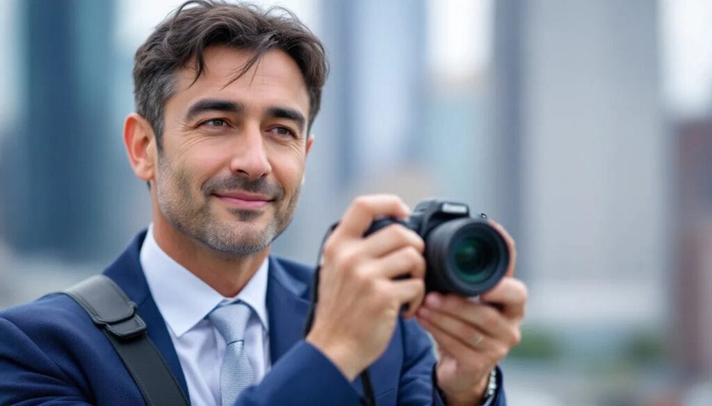 In der Bildaufnahme ist ein Hochzeitsfotograf zu sehen, der mit seiner Kamera ein Brautpaar während ihrer Trauung in einer malerischen Umgebung in Luzern festhält. Die Freude und Emotionen des großen Tages sind deutlich spürbar, während er die besonderen Augenblicke für das Hochzeitsalbum dokumentiert.